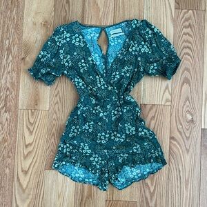 Floral Green Romper - Urban Outfitters S